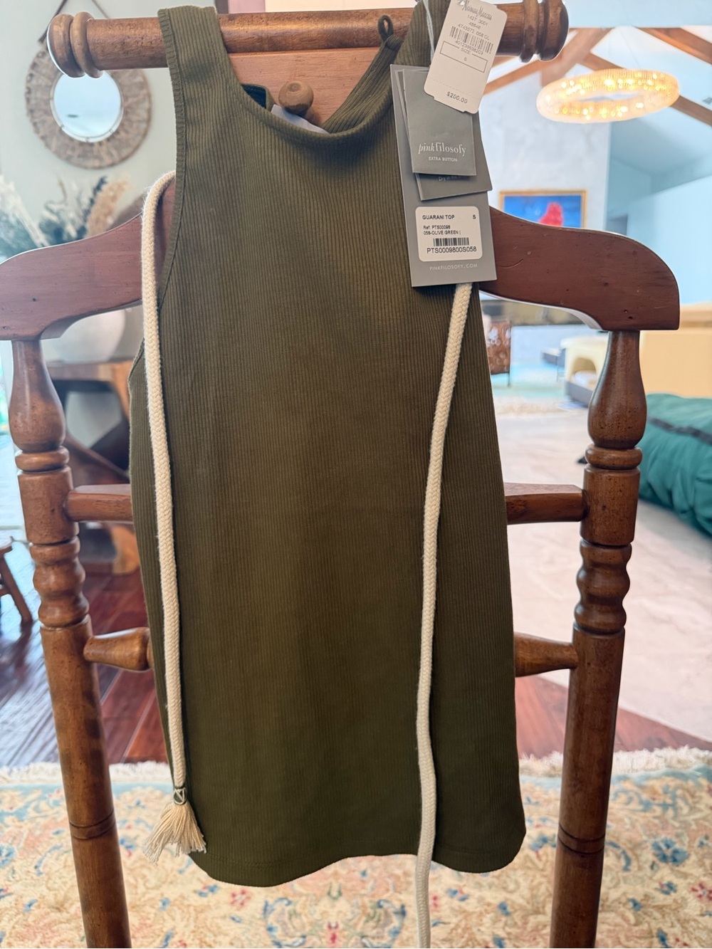 NWT Pink Filosofy Guarani Olive Ribbed Tank Top Size S Neiman Marcus